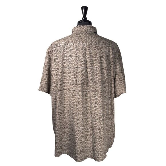 Nat Nast Mens 2XL XXL Silk Blend Short Sleeve Shirt Tan Beige Geometric Pattern - Picture 2 of 9